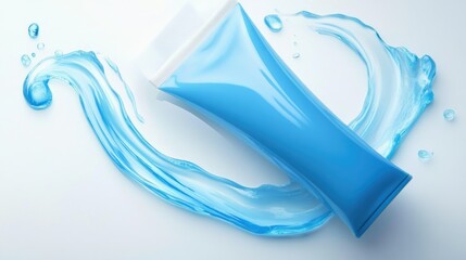 Refreshing Blue Gel Tube with Dynamic Water Splash for Skincare isolated on white background