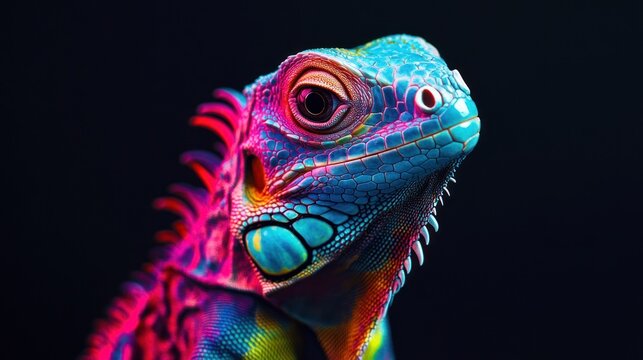 Vibrant Iguan Profile Against Dark Background
