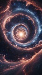 A mesmerizing cosmic night sky shimmers with a soft purple-blue hue, dotted with glowing stars and wispy nebula clouds. The focal point of this breathtaking painting is a majestic spiral galaxy