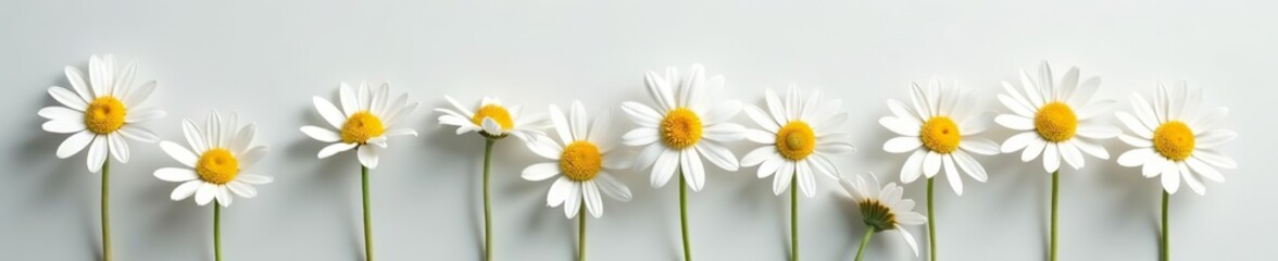 Naklejka premium Chamomile flowers isolated on light gray background with clipping path for design mockups Collection of beautiful summer sunny flowers, medicinal plant, sunny, mockup