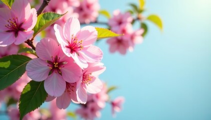 Cherry blossom tree in full bloom with pink flowers and green leaves,  elegant,  bloom