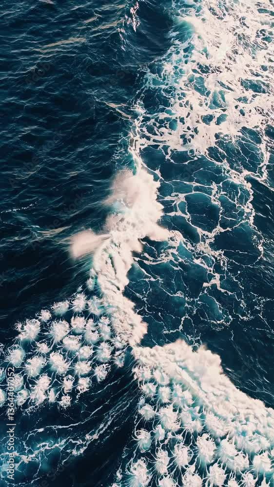 Poster aerial view of ocean waves crashing, capturing the dynamic movement and texture. perfect for a seren