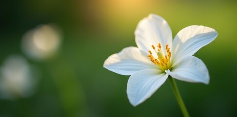 Close-up shot of a delicate white flower blooming in a garden,  purity,  elegance