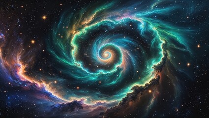 A mesmerizing vortex of swirling energy in the depths of outer space, casting an ominous light that distorts the fabric of reality. This cosmic phenomenon, known as a wormhole