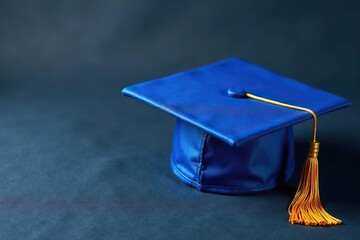 Elegant blue graduation cap with gold tassel on textured fabric background,  fabric,  achievement