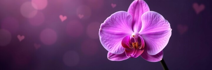 Fototapeta premium Close-up shot of a vibrant purple orchid contrasted against a soft blurred background, perfect for use in nature-themed designs or as a symbol of elegance, close-up, elegance