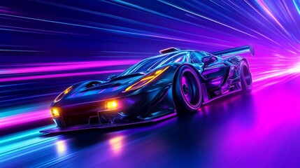 Fototapeta premium Neon Racer Speed Lines, Futuristic Car Art, Synthwave , Motorsport