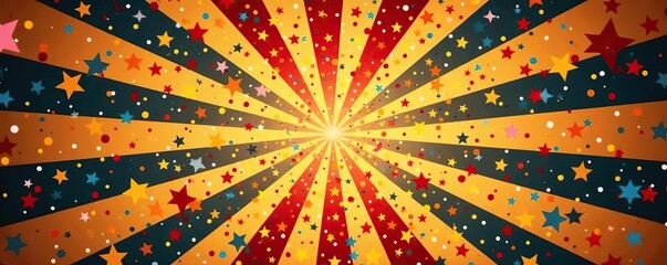Circus background with retro rays and vintage sunbeam burst, carnival ticket pattern, fair poster sunburst backdrop,  burst,  cover