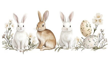 Obraz premium Easter bunnies floral spring design. (3)