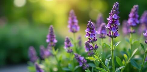 Obraz premium Close-up shot of delicate purple Thyme flowers blooming in a lush herb garden, Thyme, season