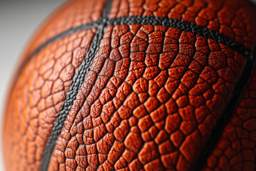 Fototapeta premium A hyperrealistic close-up of a professional basketball, textured leather surface with black grooves, detailed lighting and shadows, isolated on a 100% white background, ultra HD, studio lighting, 8K