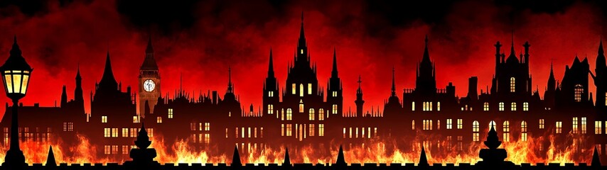 Obraz premium A Dramatic Silhouette of a Burning City Under a Crimson Sky