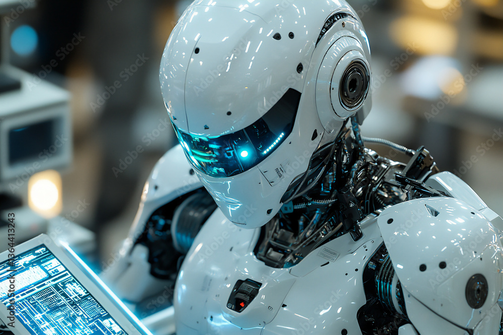 Poster sci-fi robot in a futuristic lab