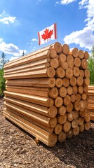 Logs Stacked, Canadian Flag, Outdoors (1)