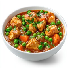 Spicy chicken curry dish with rice and vegetables, a traditional meal