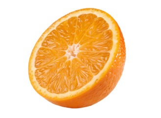 Crisp and fresh orange slice PNG cutout, isolated on a transparent white background, perfect for food designs, advertisements, and graphics
