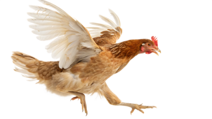 Running Chicken with Flapping Wings - Isolated on White Background as Transparent. PNG. AI GENERATED