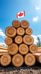 Logs Stacked, Canadian Flag, Outdoors