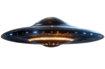 Poster UFO flying saucer with transparent background, PNG file of alien spacecraft