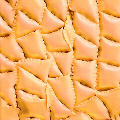 Ravioli - Italian pasta pockets filled with cheese, meat, or vegetables, often served with a sauce like marinara, butter, or