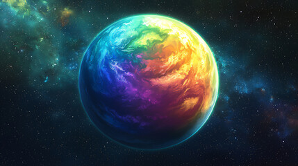 Fototapeta premium exoplanet with rainbow atmosphere