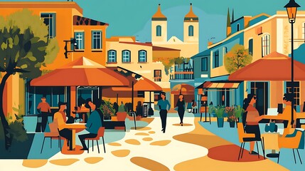 Naklejka premium Mediterranean Street Cafe Life.