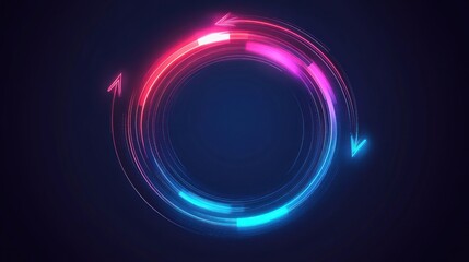 A vibrant circular graphic with dynamic arrows suggesting movement and progress.
