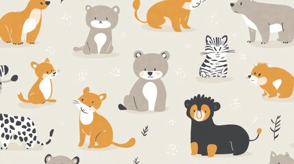 Cute Animal Pattern Seamless Baby Animals Design.