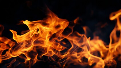 Fiery flames on a black background, a burning texture of fire with copy space for a design element or text decoration.