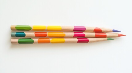 Naklejka premium Colorful Pencils Arranged in Arrow Shape on White Background