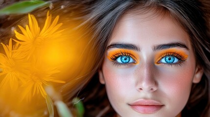 Close-up of woman with vibrant makeup
