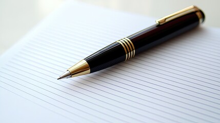 Naklejka premium Elegant black pen resting on a lined white paper notebook