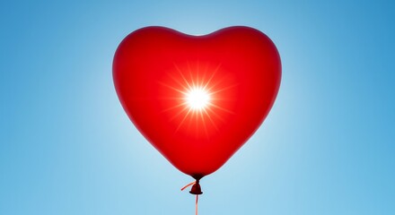 Bright Red Heart Balloon Glows Sunlight. AI Generated