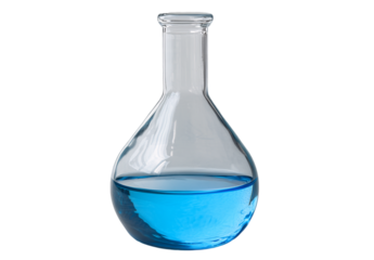 Blue liquid in a feared Erlenmeyer flask on a transparent background