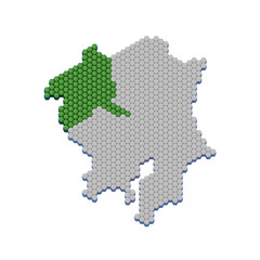 ハニカム構造状の群馬県の地図