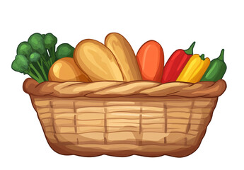 Food basket with vegetables and bread vector illustration on a transparent background