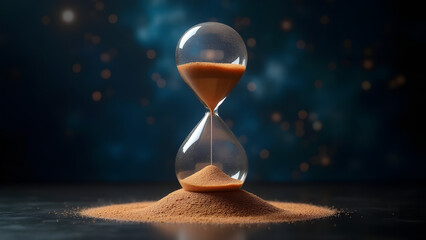 Universal timekeeping hourglass synchronized to galactic rhythms within a spiral frame that marks celestial events.