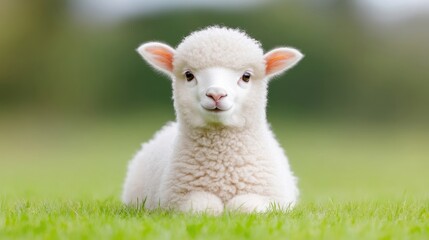 Obraz premium Adorable lamb resting on a grassy field