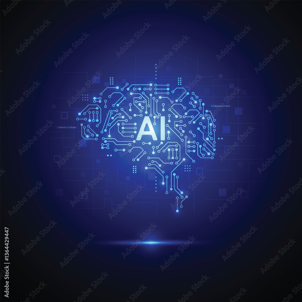 Poster Abstract artificial intelligence with brain circuit line design. Machine learning. Smart network digital technology. Vector illustration