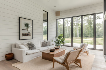 Fototapeta premium Modern Minimalist Living Room with Panoramic Views