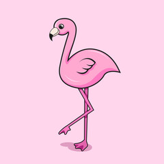 Illustration of a pink flamingo standing
