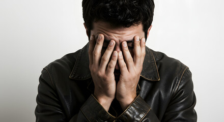 Man in Leather Jacket Showing Stress