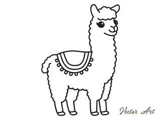 llama vector silhouettes, outline vector drawing on a white background