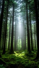 Fototapeta premium Misty Forest Sunlight
