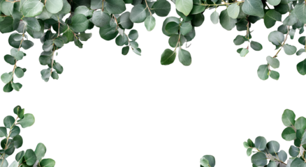 Eucalyptus frame border with a transparent background, white background