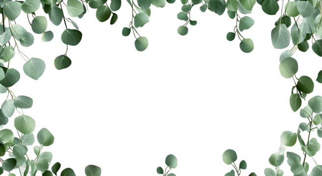 Eucalyptus frame border with a transparent background, white background