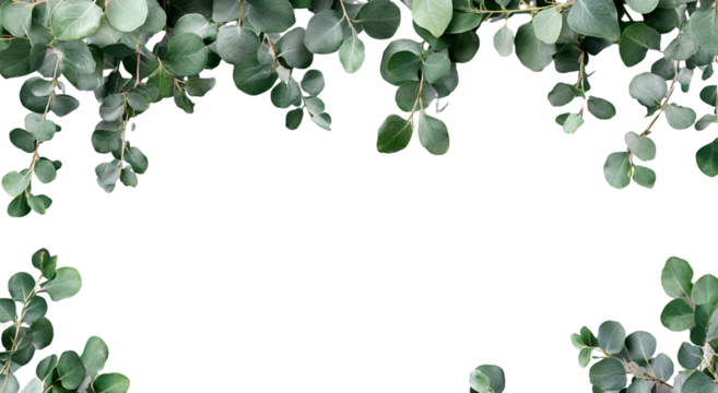 Eucalyptus frame border with a transparent background, white background