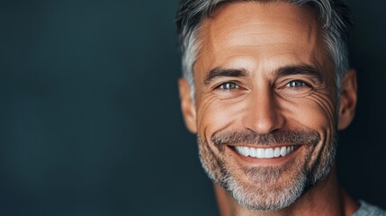 Fototapeta premium Smiling Mature Man Portrait With White Teeth,gray hair ,male model