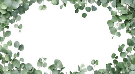 Eucalyptus frame border with a transparent background, white background