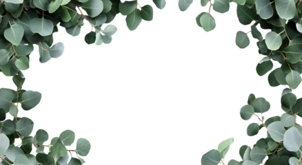 Eucalyptus frame border with a transparent background, white background